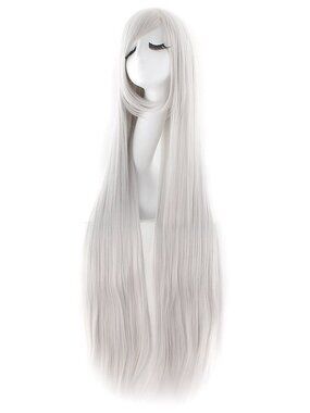 Women's Silver Grey 40 Inch Oblique Synthetic Modern Long Straight Wig Bangs